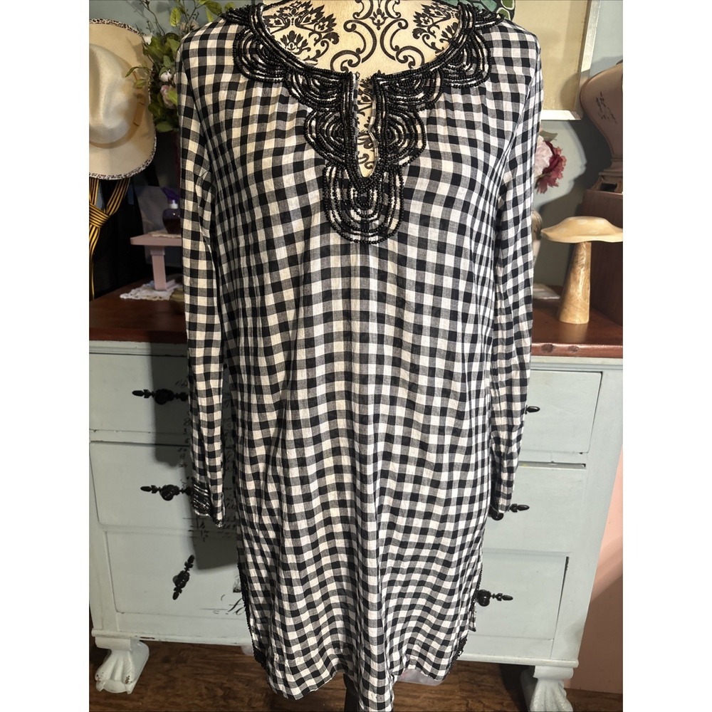 Vineyard Vines Embellished Gingham Cotton Cover-Up Dress in Black/White XS